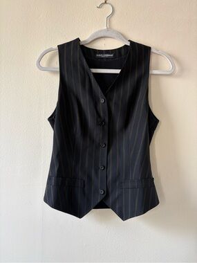 Dolce & Gabbana Black Vest with Brown Pinstripes